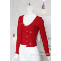 Women's Embroidered Ribbed Cardigan Suit